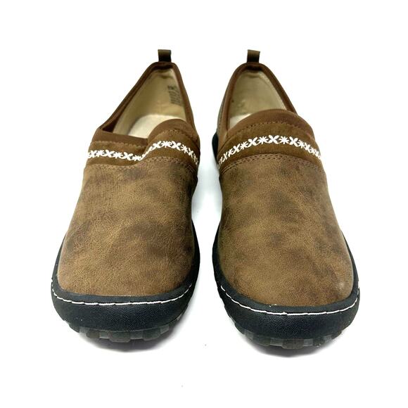 Jambu Size 8.5 Slipper Brown Flat Clog Slip On Treaded Leather Sherpa Lined Warm - Picture 8 of 8